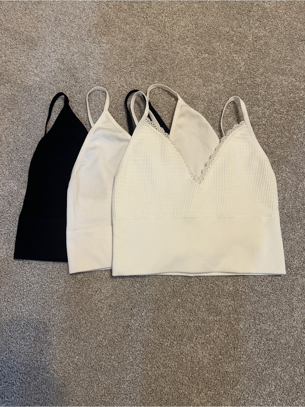Set of 3 Ribbed Bandeau Bralette - White & Black